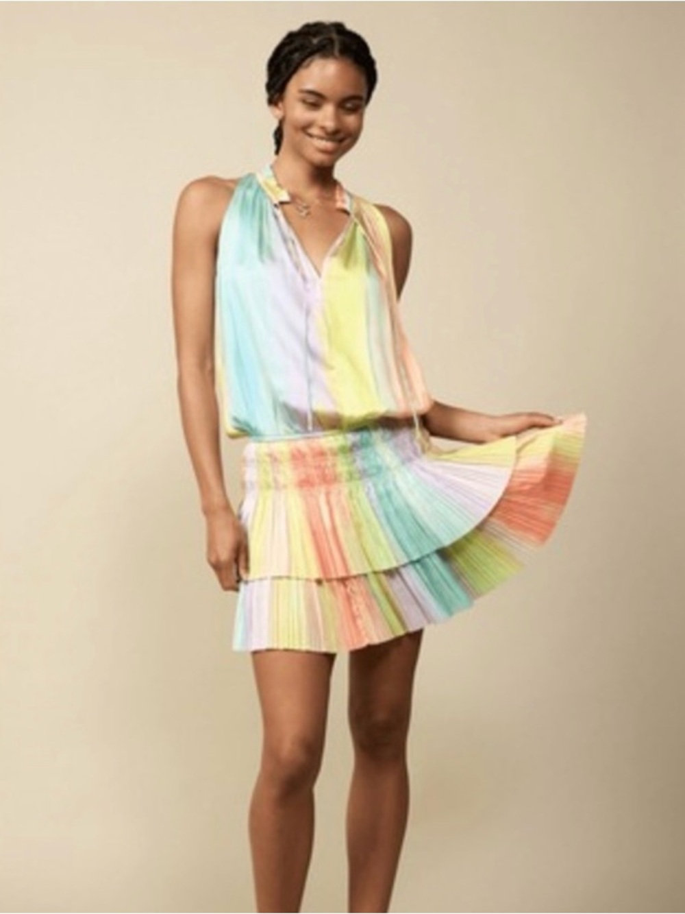 Current Air By Anthropologie “Cara” Rainbow Pleated Dress - NWOT